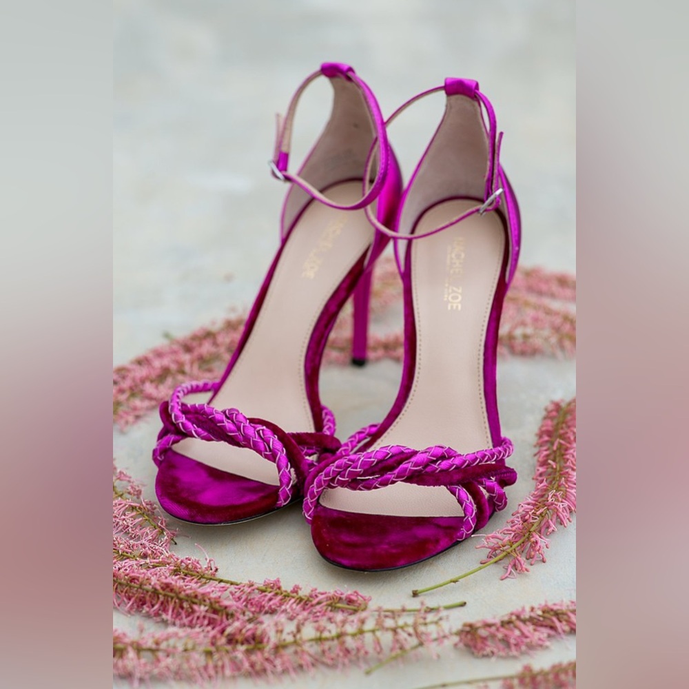 RACHEL ZOE AUBREY HEELED SANDAL IN MAGENTA WITH twisted knotted details.Size:7.5 - Picture 4 of 16